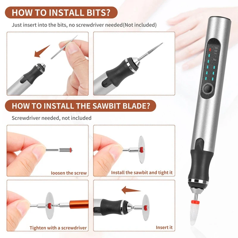 Pluma de grabado con 37 Bits, máquina de grabado inalámbrica recargable por USB con caja, grabador giratorio portátil DIY