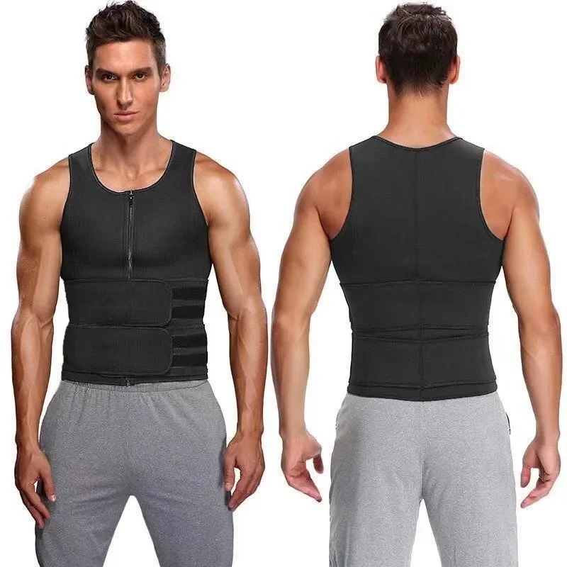 Men\'s Body Shaper Waist Trainer Sauna Vest Double Belt Sweat Shirt Corset Top Abdomen Slimming Shapewear Fat Burn Fitness Suits