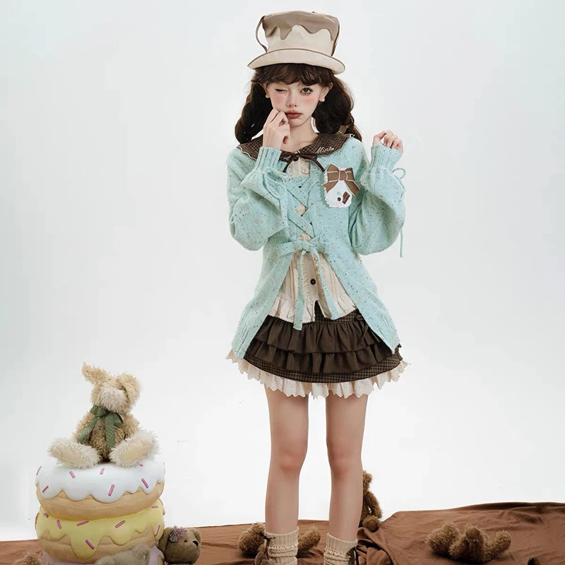 Japanse Zoete Lolita Mini Rokken Vrouwen Y2K Kawaii Kant Patchwork Boog Taart Rok Femme Hoge Taille Preppy Alle Match Een Lijn Rokken