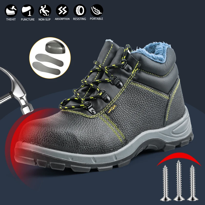 High top winter velvet warm and safe shoes, work shoes, protective shoes, anti smashing and anti piercing Mining