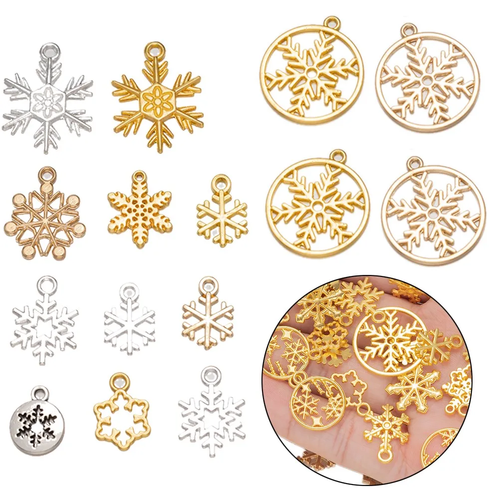 20Pcs Cute Snowflake Charms Christmas Hollow Snow Pendants For DIY Keychain Jewelry Making Findings Accessories Wholesale