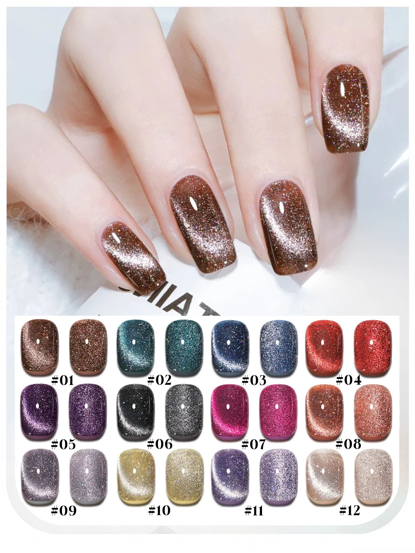 1-12 PCS 12ML Galaxy Diamond Cat's Eye Gel Smalto per unghie 2025 Autunno e inverno Popolare Flash Diamante colorato Forniture per nail art