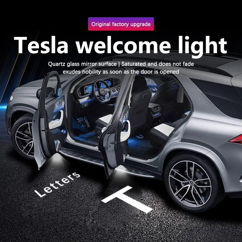 Led Light For Tesla Model Y Model X Model 3 Model S LED Emblem Lamps Car Door Logo Projector Welcome Light