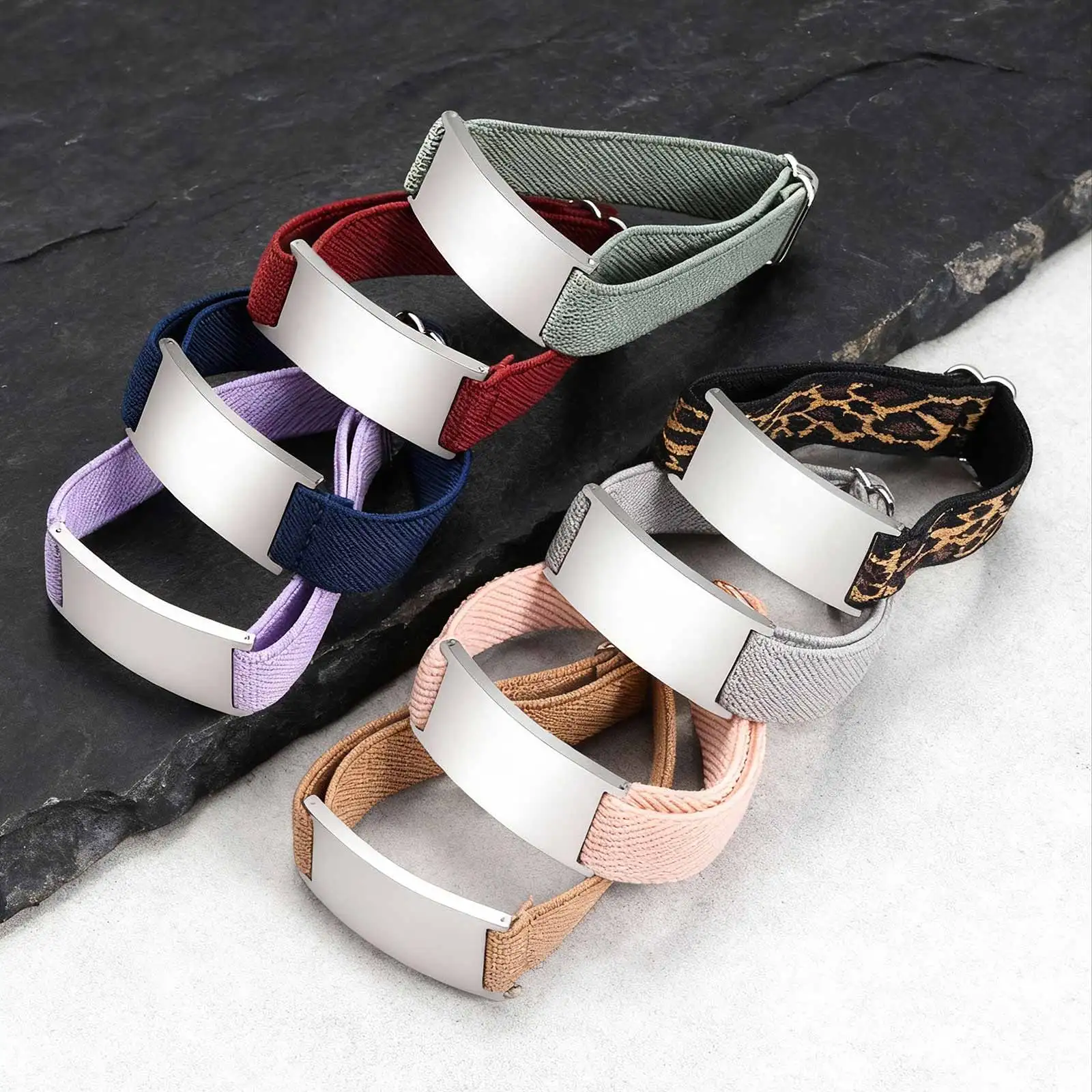 Personalized Elastic Fabric Nylon Bracelets for Men Women,Carving Name Sentence Friend Stainless Steel Wristband,Jewelry Gifts