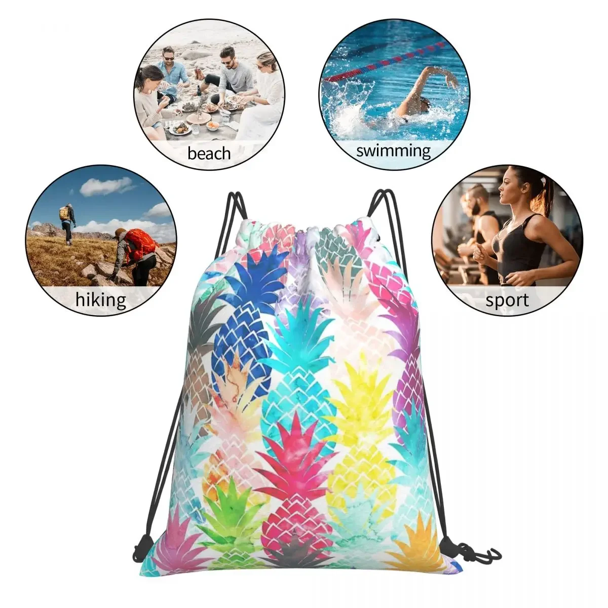 Sac à dos à motif d'ananas hawaïen pour hommes et femmes, sac d'interconnexion tropical, sac à cordes de proximité portable, poche de soleil