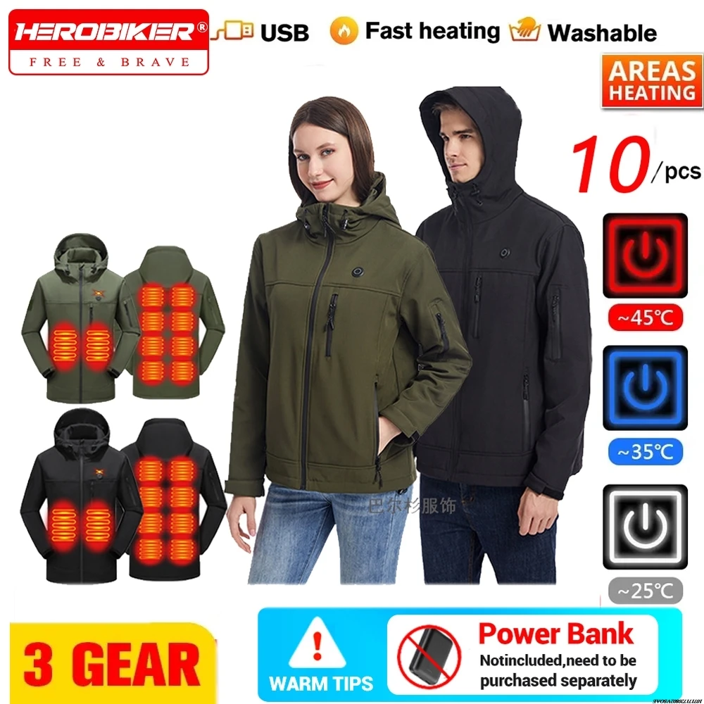 

USB Heating Jackets for Men Women Winter Warm Heated Jacket 10 Zones Electric Heated Jackets Waterproof Warm Jacket Cold-proof