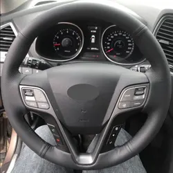 For Hyundai Santa Fe 2013-2018 Grand ix45 2013-2016 Hand Braid Car Steering Wheel Cover Protection Perforated Leather Trim