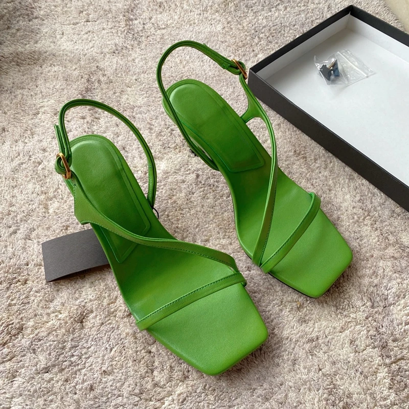 Dave&Di Ins Fashion Blogger Green Retro Stiletto Sandals Women Genuine Leather Casual Office Lady High Heel Shoes For Summe