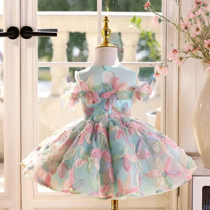 

Wed Dress 2025 Kids Princess Girls First Year Birthday Gown Pageant Host Formal Wear CostumeOutfit Piano Recital Performance