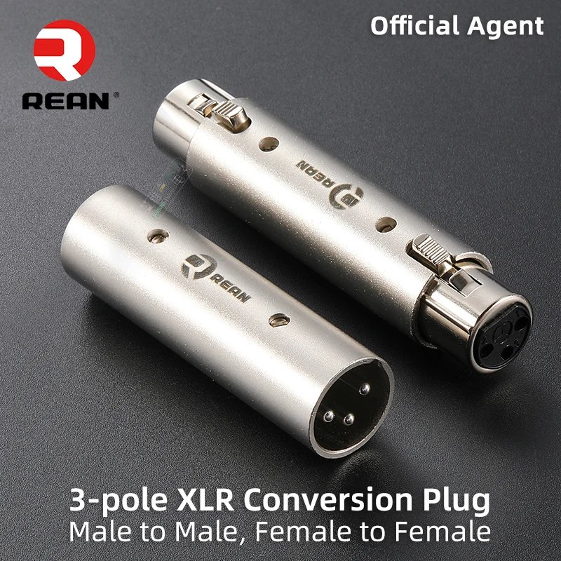 NEUTRIK\'s REAN 3 Pin XLR Adapter XLR Female to XLR Female, XLR Male to Male All Metal Casing Audio Converter Connector