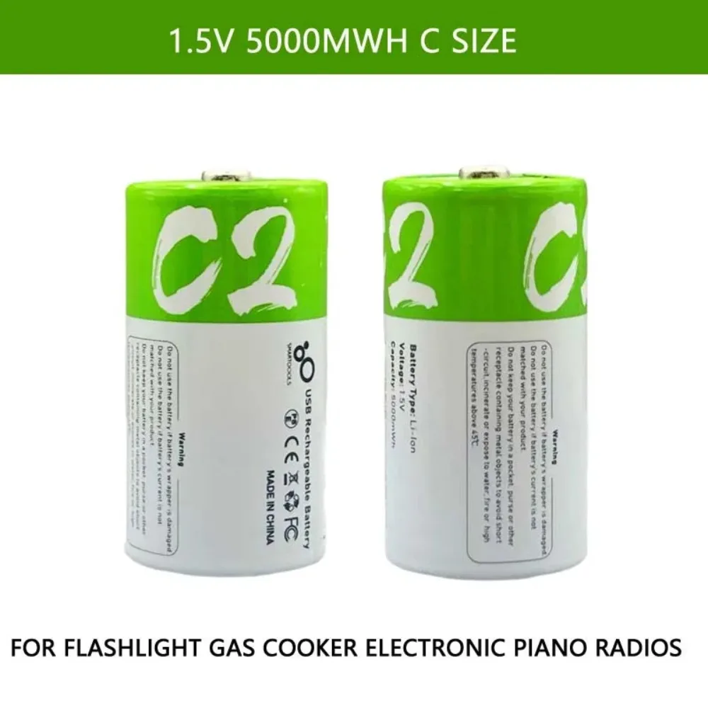 

1.5V 5000mWh C Size LR14 Li-po Rechargeable Battery Type-C Ultra-Fast Charging for Flashlight Gas Cooker Electronic Piano Radios
