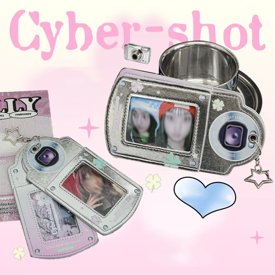 INS الموضة الكورية Dv الفضة الجلود 3In حامل بطاقة فتاة المعبود تخزين الصور ستار معلقة الديكور 3-فتحة للبطاقات غطاء بطاقة هدية #4