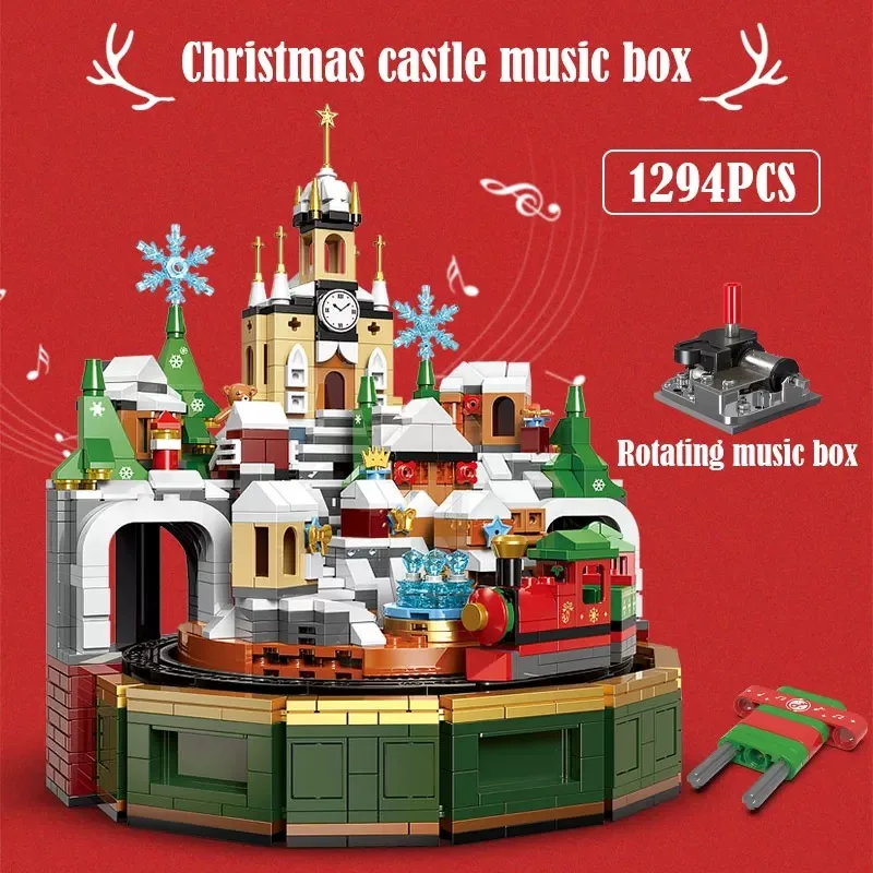 Idee Carillon di Babbo Natale Building Block Castello di musica di Natale Mattoni Modello Esperto creativo Kit di giocattoli per bambini Regalo di Natale