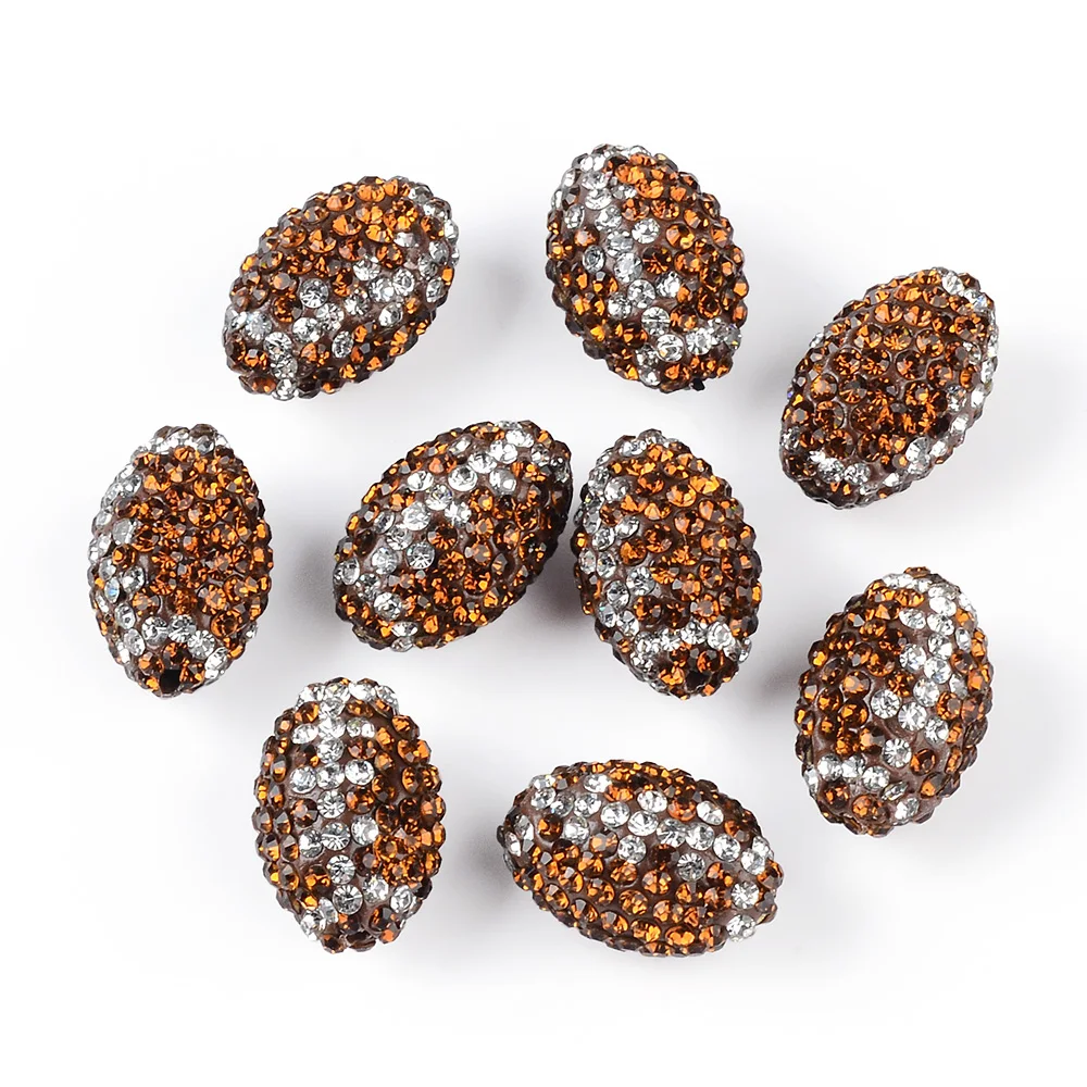 6Pcs 15x10mm Oval Rhinestone Clay Beads Rugby Rhinestone Beads Brown Clay Pave Disco Ball Diamond Clay Beads for Necklace