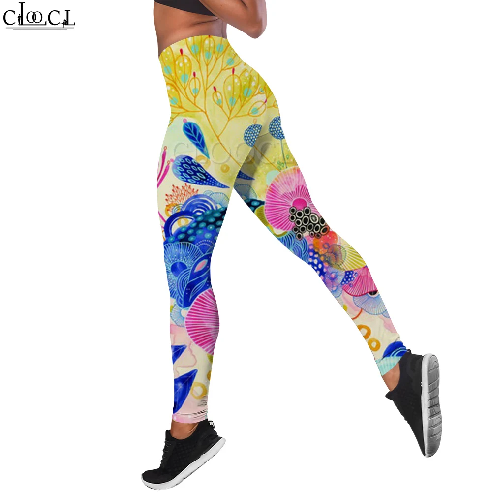 CLOOCL-mallas informales con estampado de hojas de loto para mujer, ropa estética, mallas sexys de Jacquard para glúteos, pantalones de Yoga