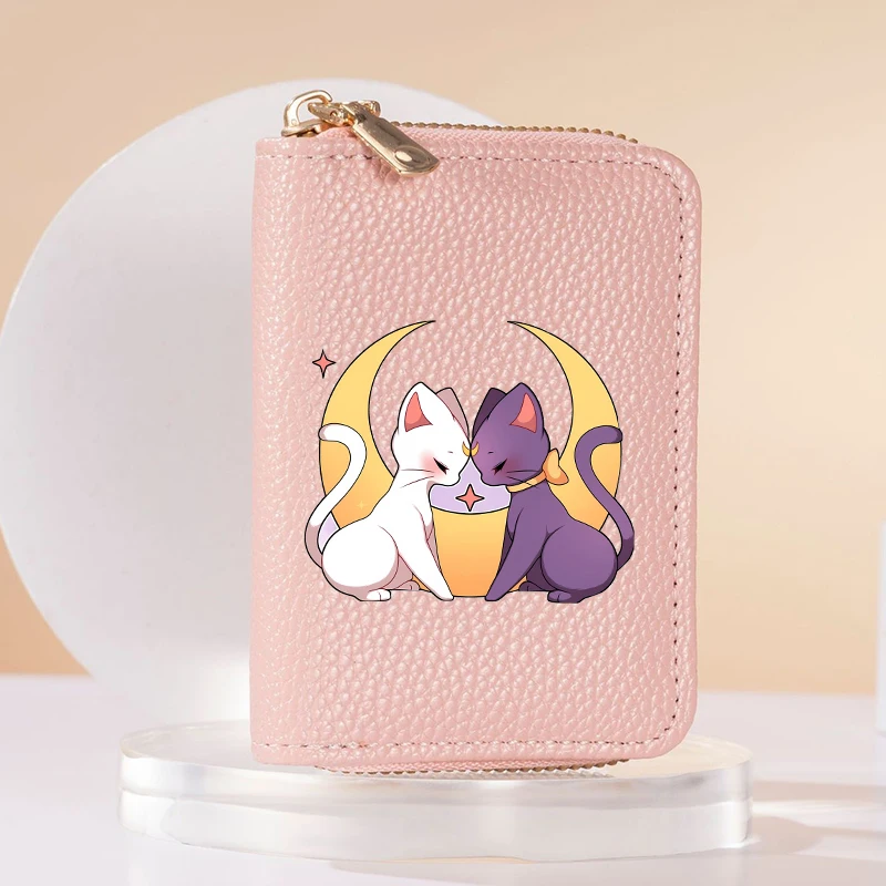 Cartoon Katze Luna Artemis Diana Leder-Geldbörse Sailor Moon Damen Mädchen Kurze Brieftaschen Kawaii Niedliche Mädchen Münzbörse Ausweiskartenhalter