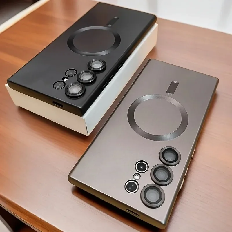 Luxury Magnetic Wireless Charging Matte Phone Case For Samsung Galaxy S25 Edge S24 Ultra S23 S22 S21 Plus Shockproof Soft Cover