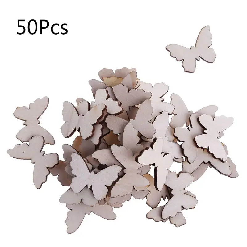 50Pcs/Bag Cut Butterfly Embellishment Wooden Craft Wedding Decor