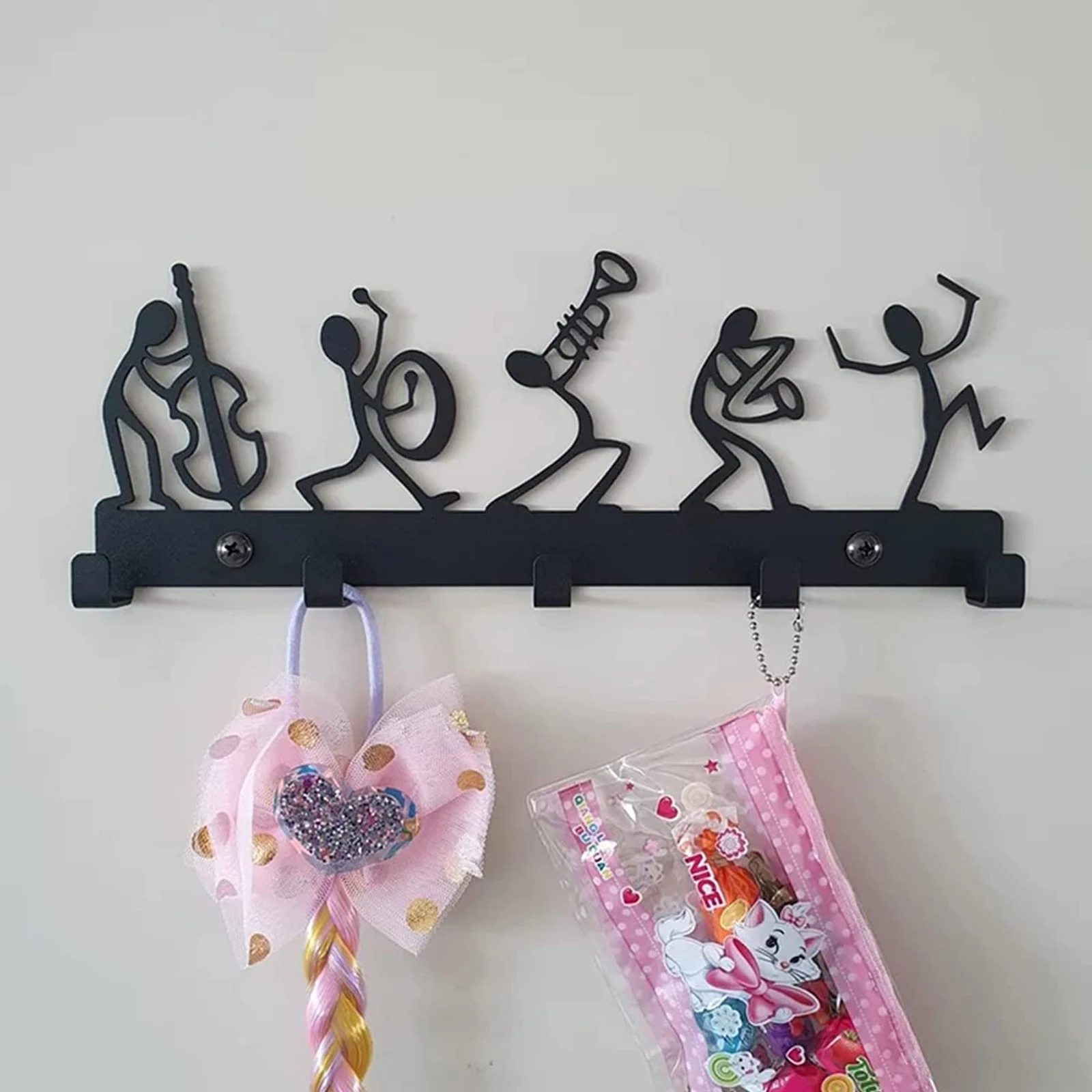 Key Holder for Wall Mount Cat Sweet Home Decorative 5 Hook Rack Metal Hanger Front Door Kitchen Bathroom Clothes Hat Organizer