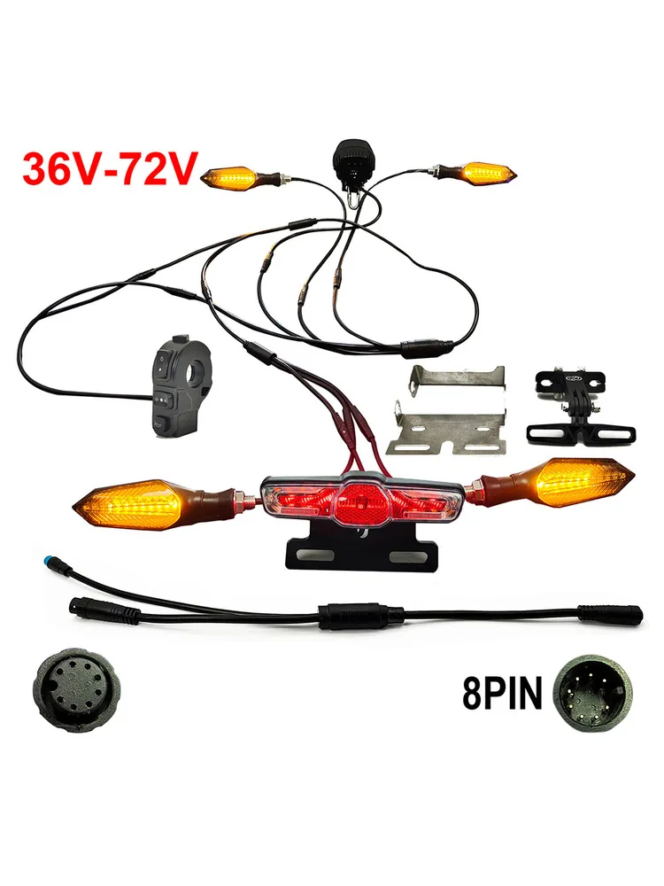 AliExpress Electric Bike 36V-72V Headlight Taillight And Turn Signals E-bike Light Kits High Voltage Waterproof Wire Turn Signal Group Brak