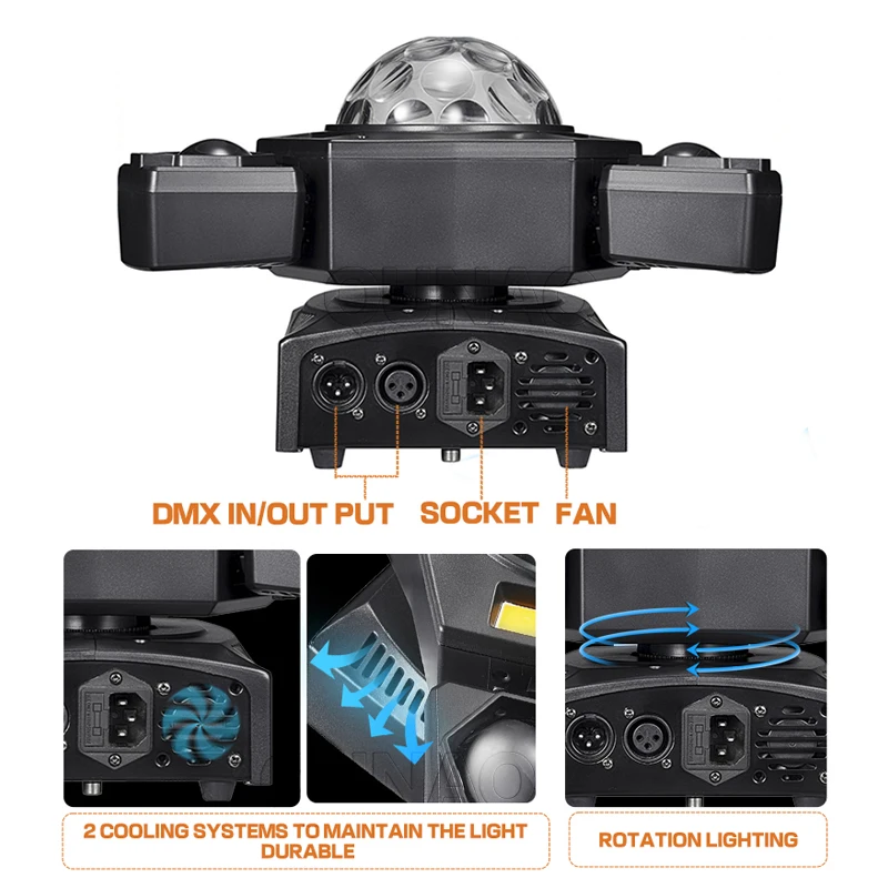 3 أذرع LED أضواء للمسرح تتحرك الرأس مع ماجيك الكرة شعاع ستروب الليزر 5In1 DJ تأثير التحكم عن بعد DMX512 للديسكو