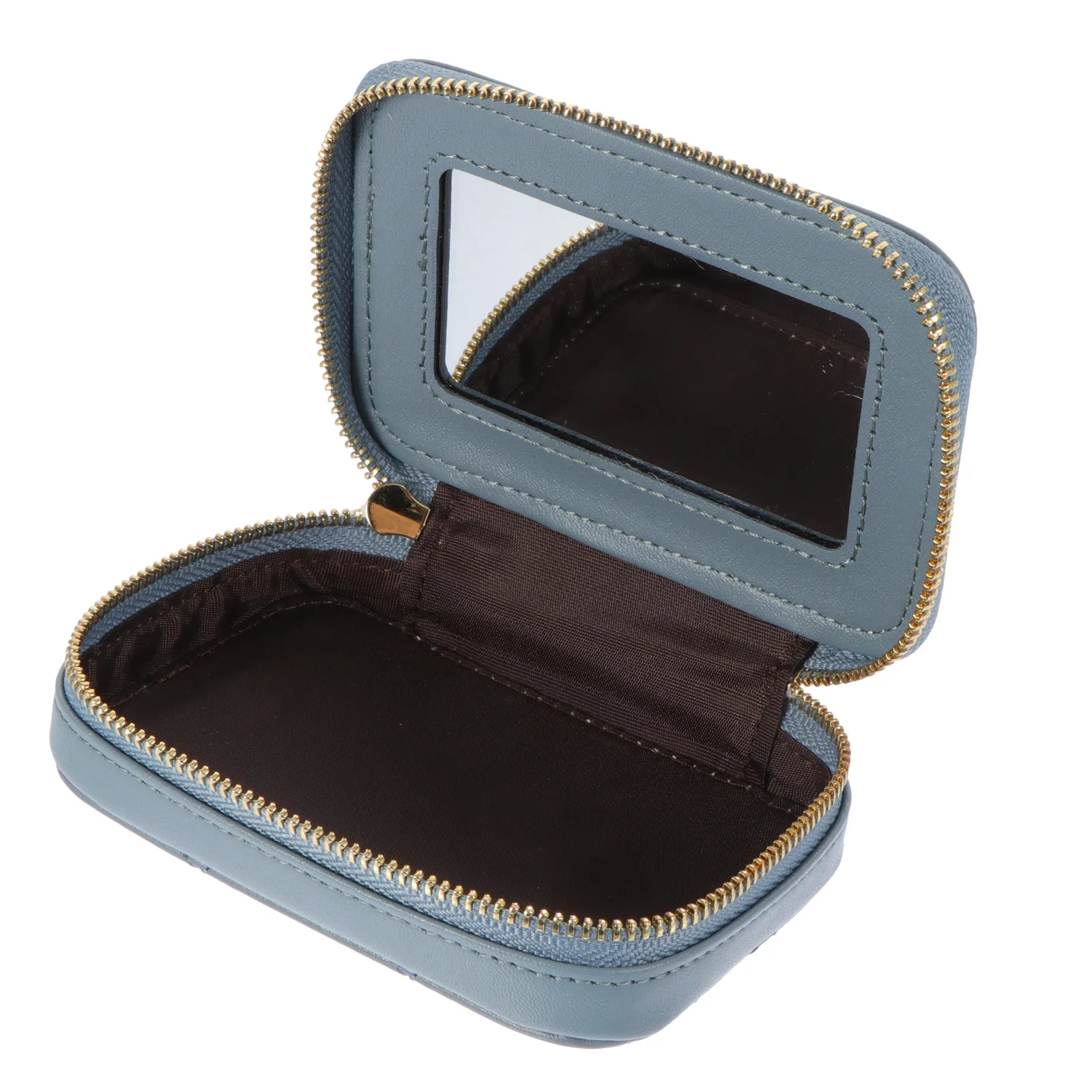 

Lipstick Bag Mirror Case Premium Cowhide Durable Portable Storage Travel Lip Gloss Holder Compact Makeup Brush Organizer