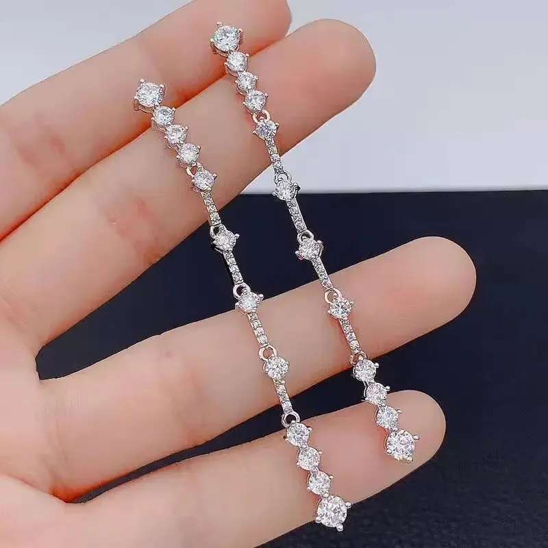 S925 Silver Moissanite Drop Earring For Women 2.6 Carat Simulated Lab Diamond Engagement Wedding Fine Jewelry Pendientes Gift