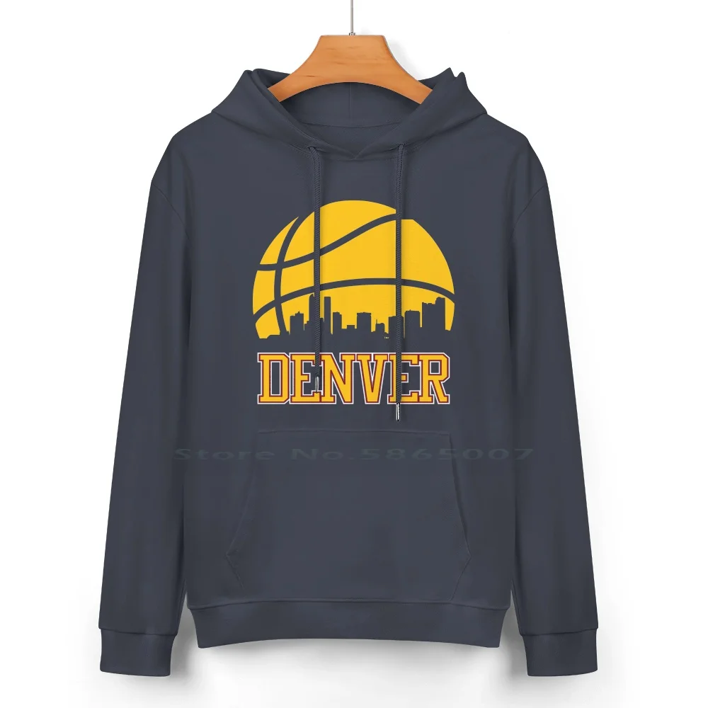 Retro Nuggets Basketball Denver City Skyline Cotton Hoodie Sweater 24 Colors Denver Basketball Nuggets Fan Nuggets Basketball