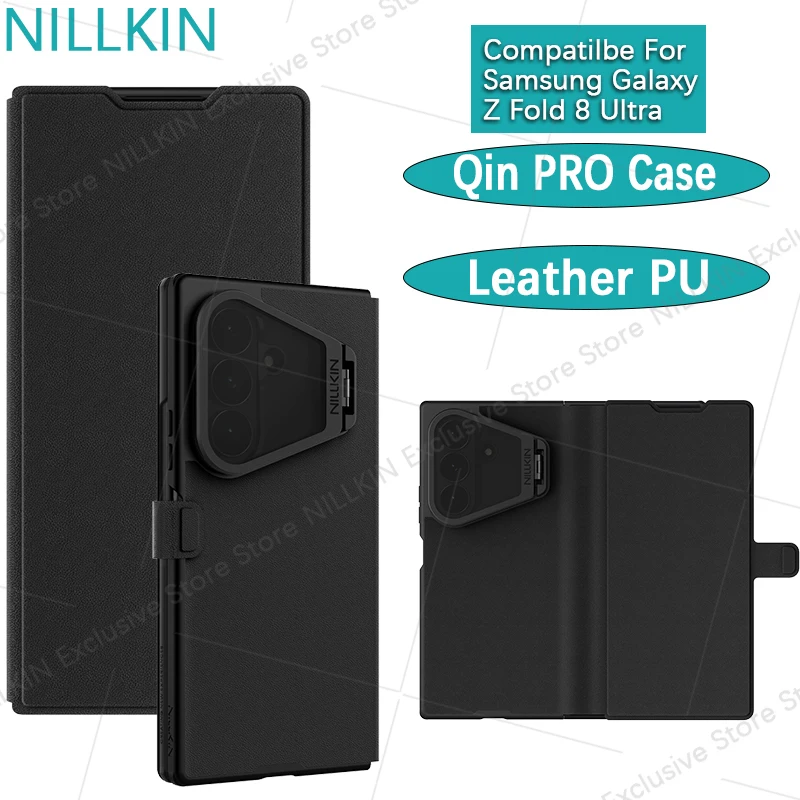 Nillkin For Samsung Galaxy Z Fold 8 Ultra Qin Pro Flip leather lens slide bracket magnetic phone case leather cover Magsafe case
