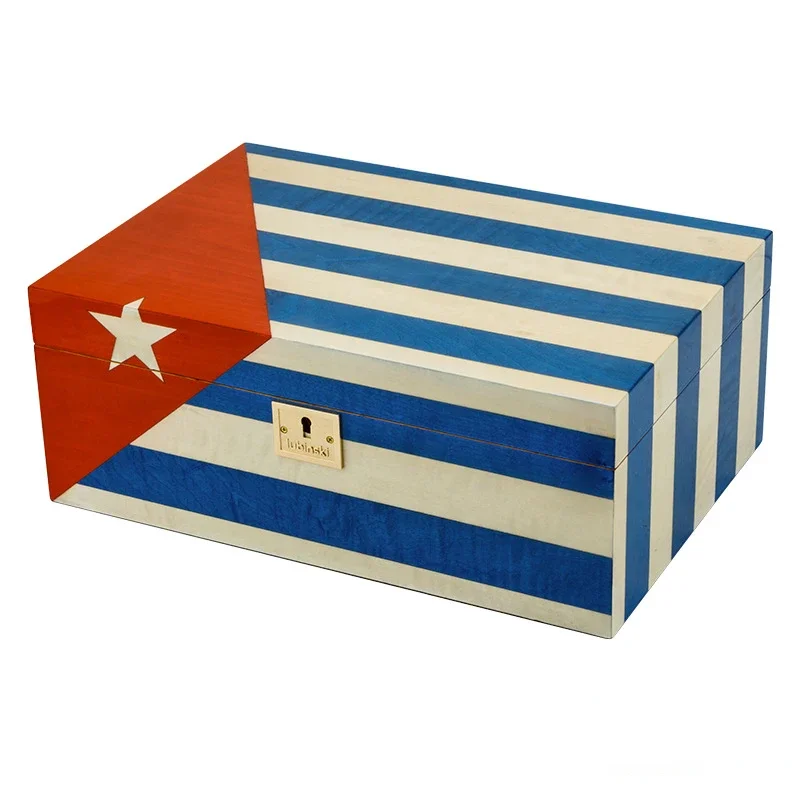 

Storage Box for Lubinski Humidor Cuban-inspired Cedar Wood Humidor Double Layer High-capacity Flag of Cuba Case Family