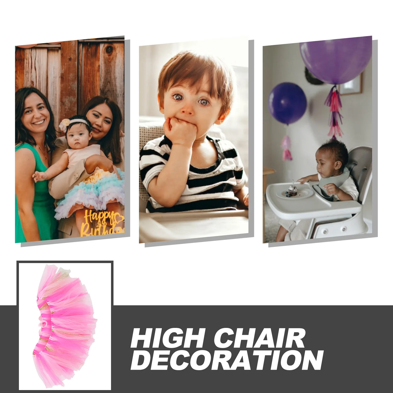 

High Chair Tutu Skirt Decoration for Tall Table Chair Cover Event Decor Adjustable Tulle Seat Skirt
