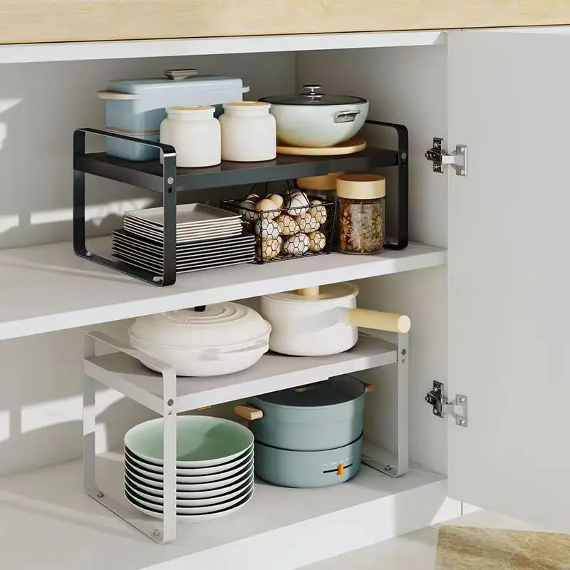 Scalable kitchen storage rack stackable sliding storage rack kitchen iron cabinet storage rack household tableware countertop