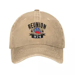 Casual Reunion Island 974 Flag Map Baseball Caps Distressed Denim Sun Cap France Logo Outdoor Running Unstructured Soft Hats
