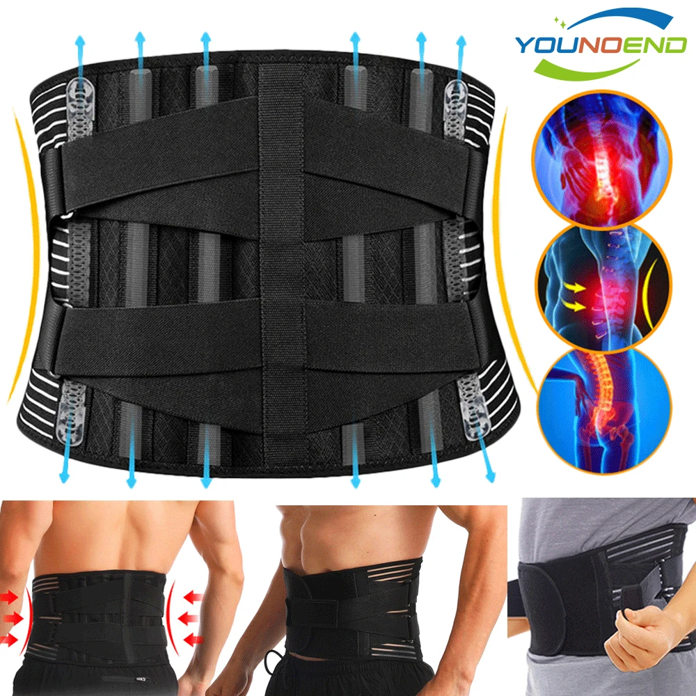 

Elstiac Lumbar Back Belt Waist Support Trainer Adjustable Lumbar Pad with 6 Stays Abdominal Binder Fitness Gym Belts Women Men