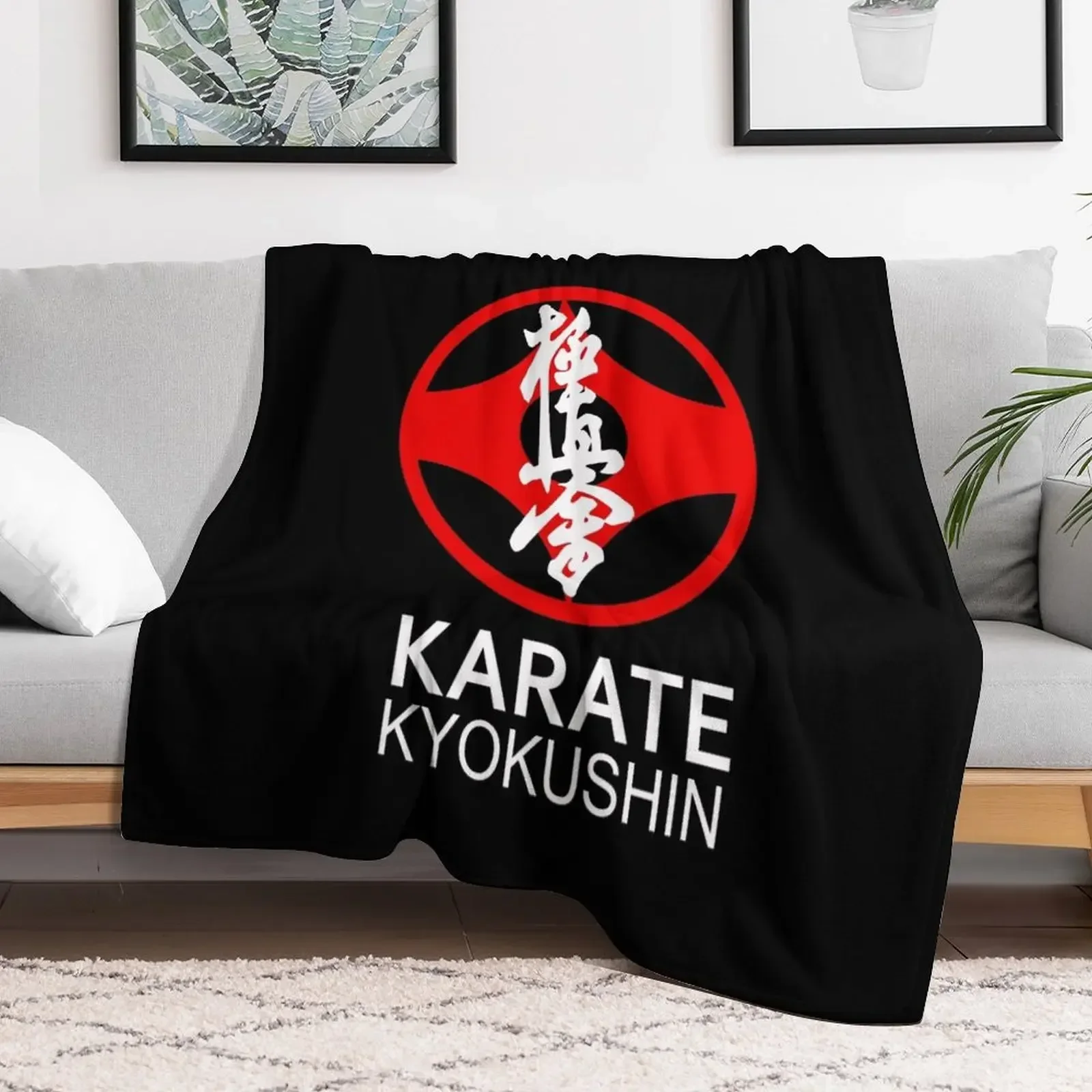 Kyokushin Karate Symbol and Kanji White Text Throw Blanket Sofa Summer Blankets