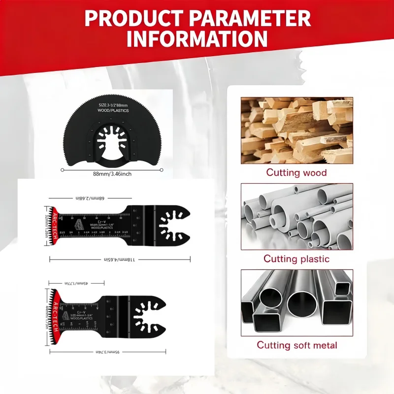 

12Pcs Japanese Oscillating Saw Blades High Carbon Steel Bi-Metal Curved Edge Multitool Blades Sharp Wear Resistant Cutter Blade