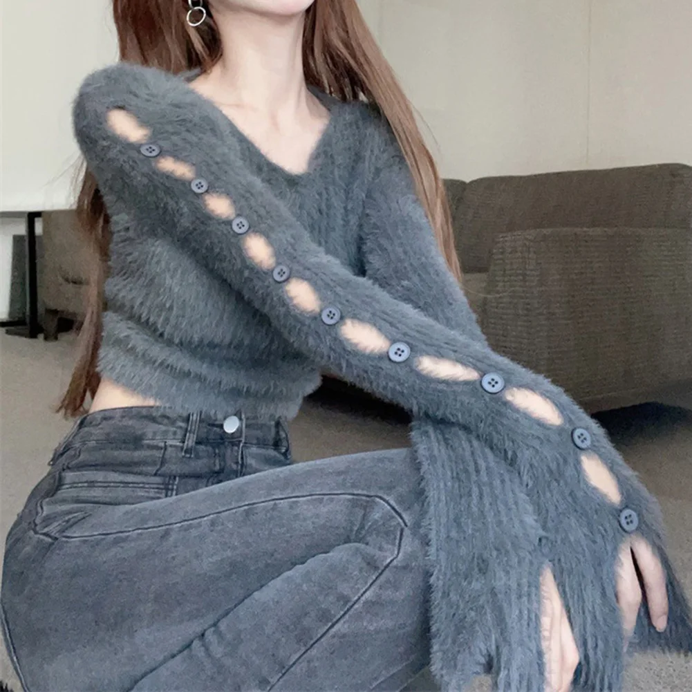 Trui met lange mouwen Holle crop top Vrijetijdskleding Feestoutfits Trendy damesmode top Normale kledinglengte