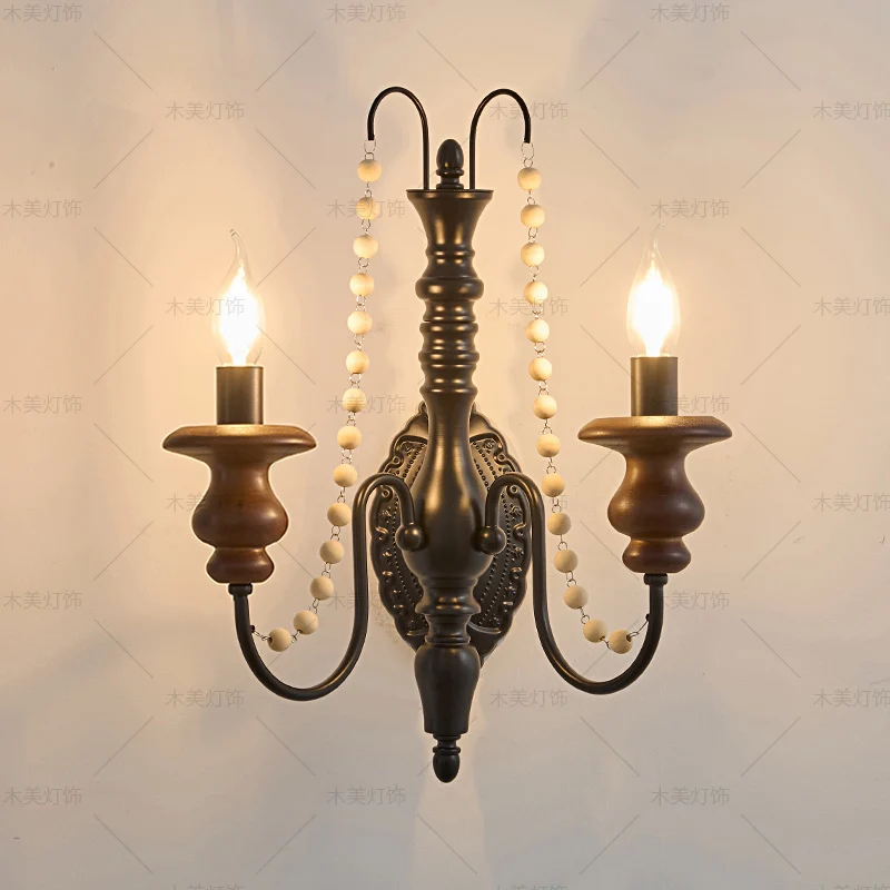 

Indoor furniture bedroom candle lamp American vintage wall lamp hotel bedside pearl decoration romantic corridor