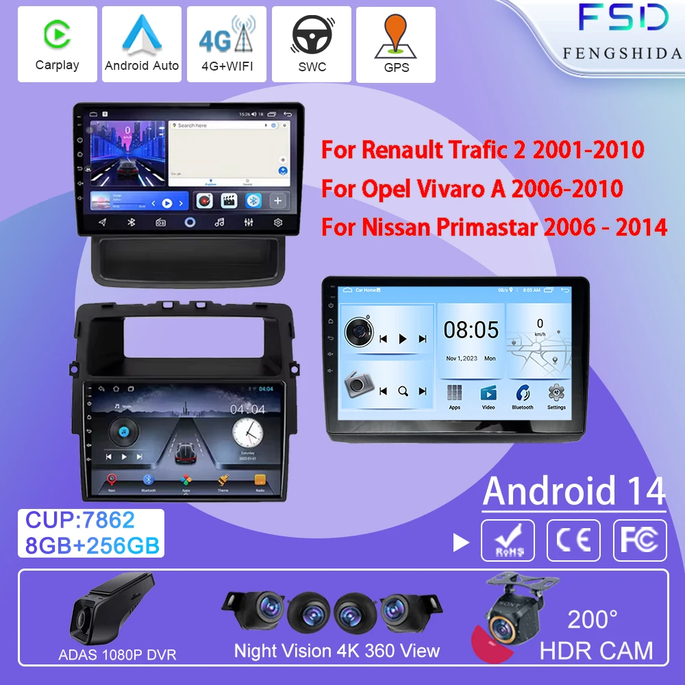 

Car Radio Carplay For Renault Trafic 2 For Opel Vivaro A For Nissan primastar 2006 - 2014 GPS Navigation Android Auto BT No 2din