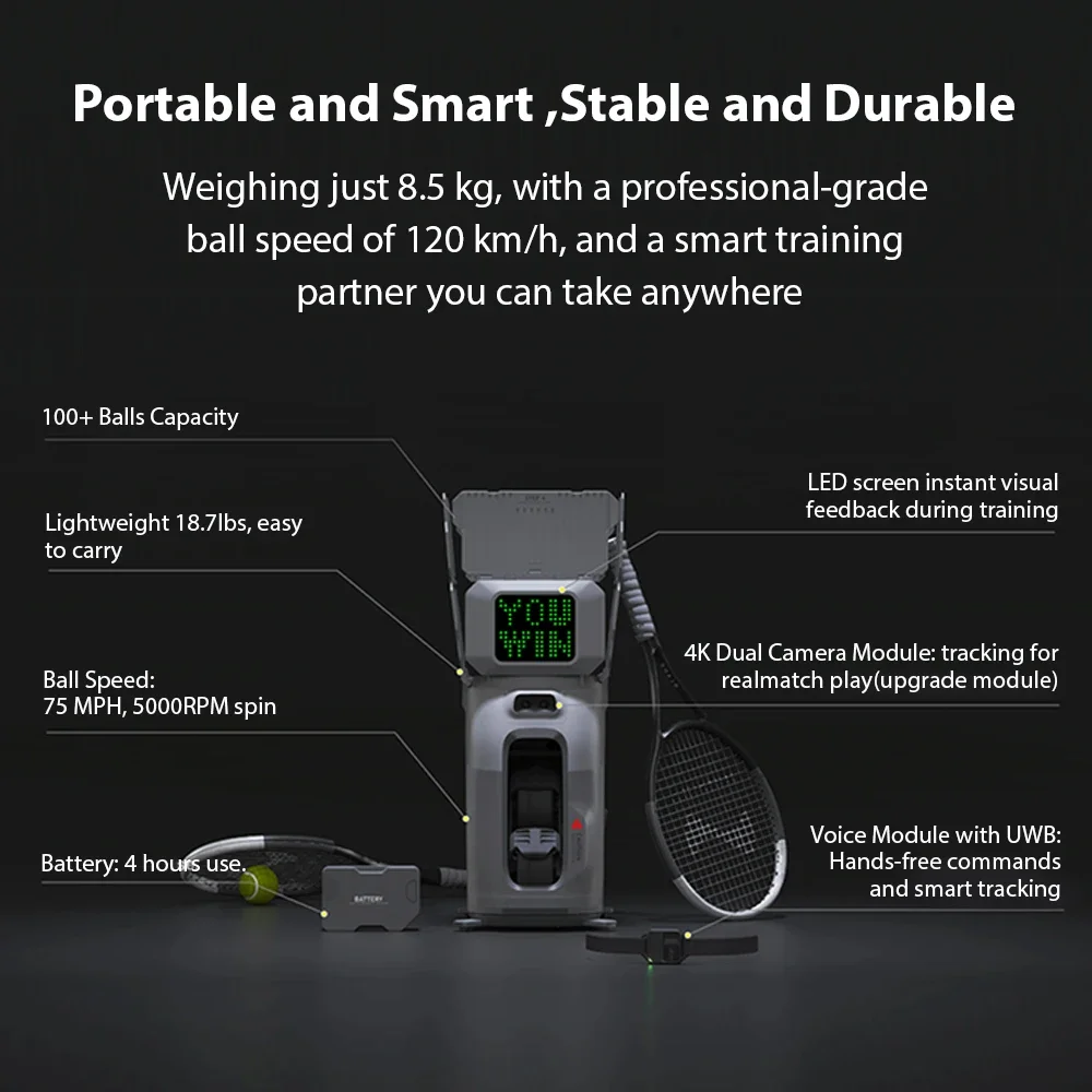 New Arrival Tenniix Robot Tennis Ball Machine AI Coach Voice-Control Training Tennis Ball Training Shooting Machine