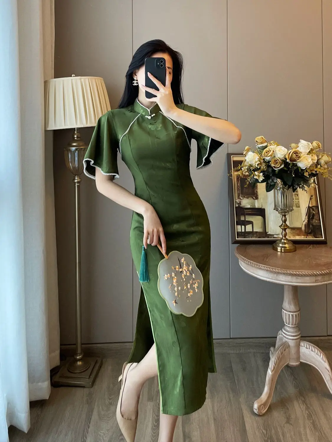 

Young Chinese Qipao 2025, Retro Unique Dress, Elegant Slim Fit Green Cheongsam Summer Fashion Chinese Typical Woman Dress