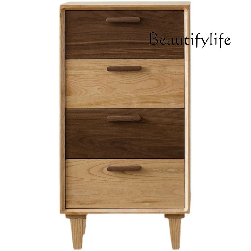 

Solid wood chest storage cabinet wabi sandy wind small apartment living room modern simple high-end black walnut cabinet