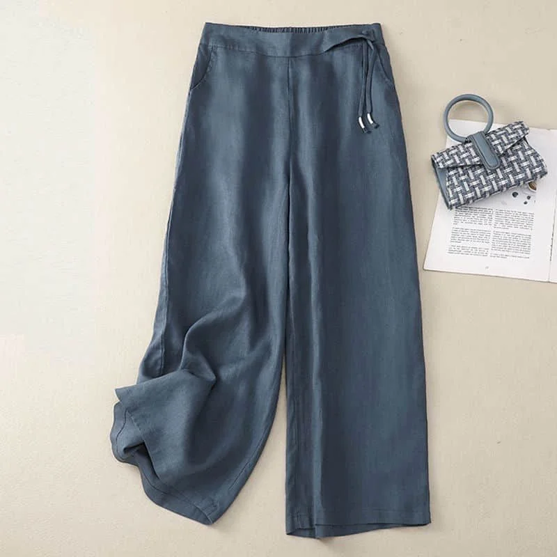 Cotton Linen Pants Women Wide Leg Pants Vintage Harajuku Korean Fashion Elastic Waist Trousers Women Loose Casual Solid Clothes