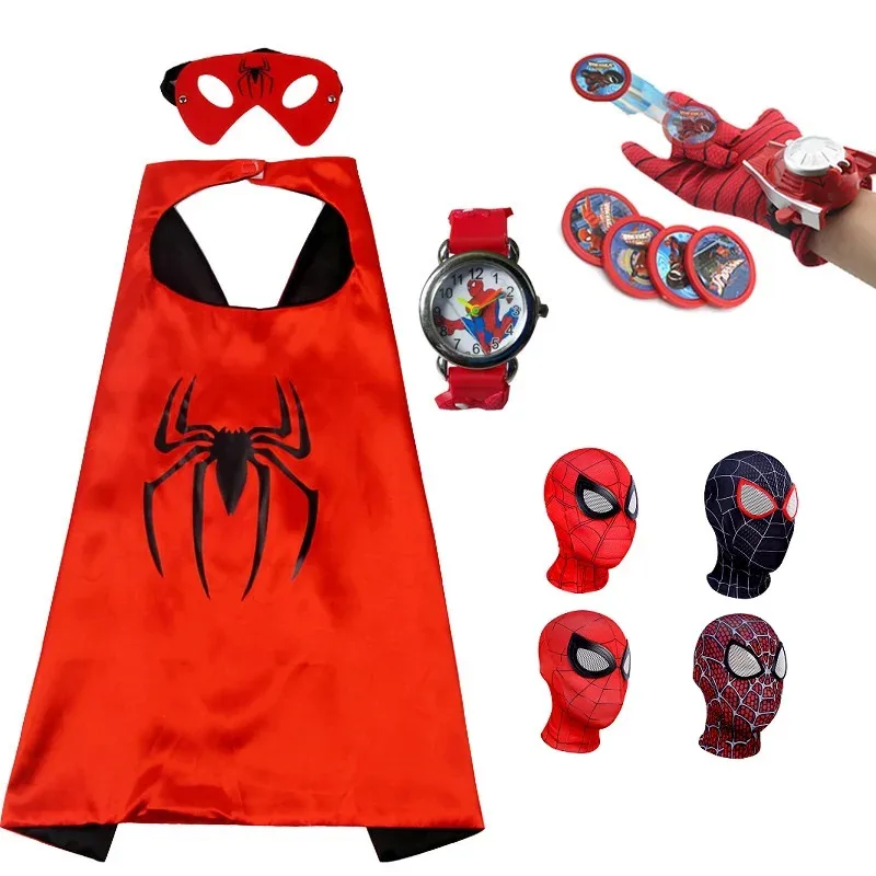 عباءة الهالوين للأطفال على شكل عنكبوت كوسبلاي مان شيلد قاذفة السيف قناع لعبة كرتونية مجموعة ساعات أنيمي