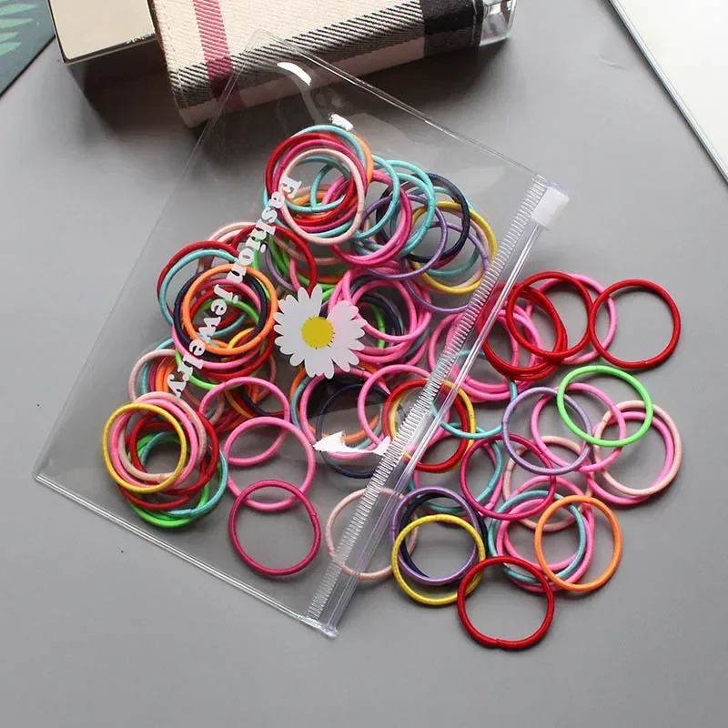 100 Pcs/Lot 3cm Hair Ties Gum Colorful Nylon Rubber Band Rope Girls Hair Accessories Black Elastic Hair Bands SA648