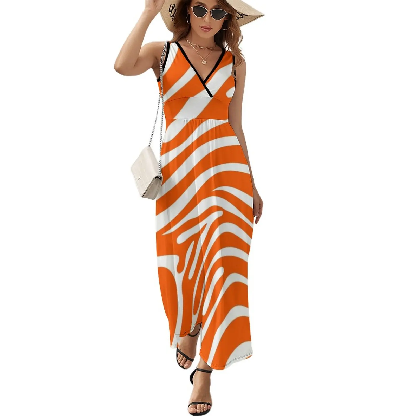 

Orange and White Zebra Print Sleeveless Dress women's summer dress 2024 festival outfit women