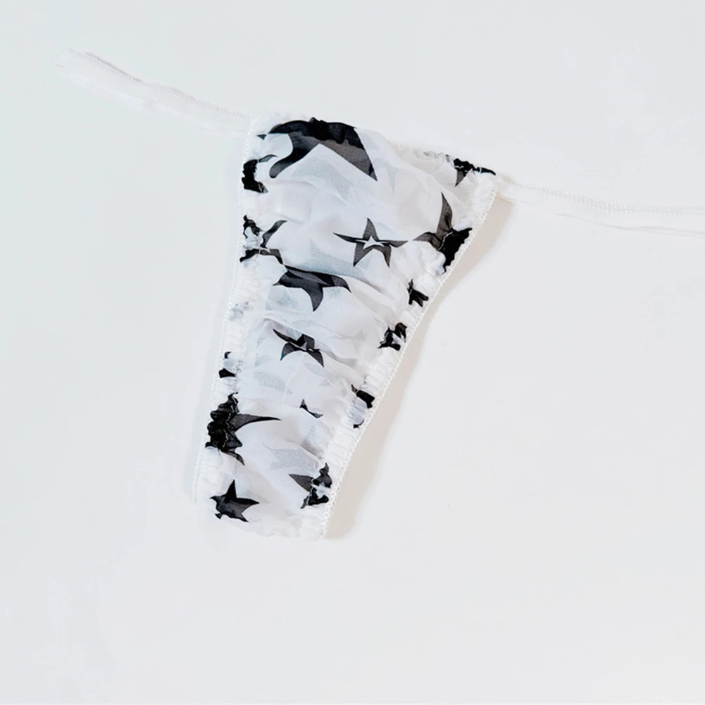 

Men Sexy Lingerie Print Underwear Thongs Mesh Thin Low-Waist Pouch Briefs Male Underpants Open Fly Pouch Panties Shorts