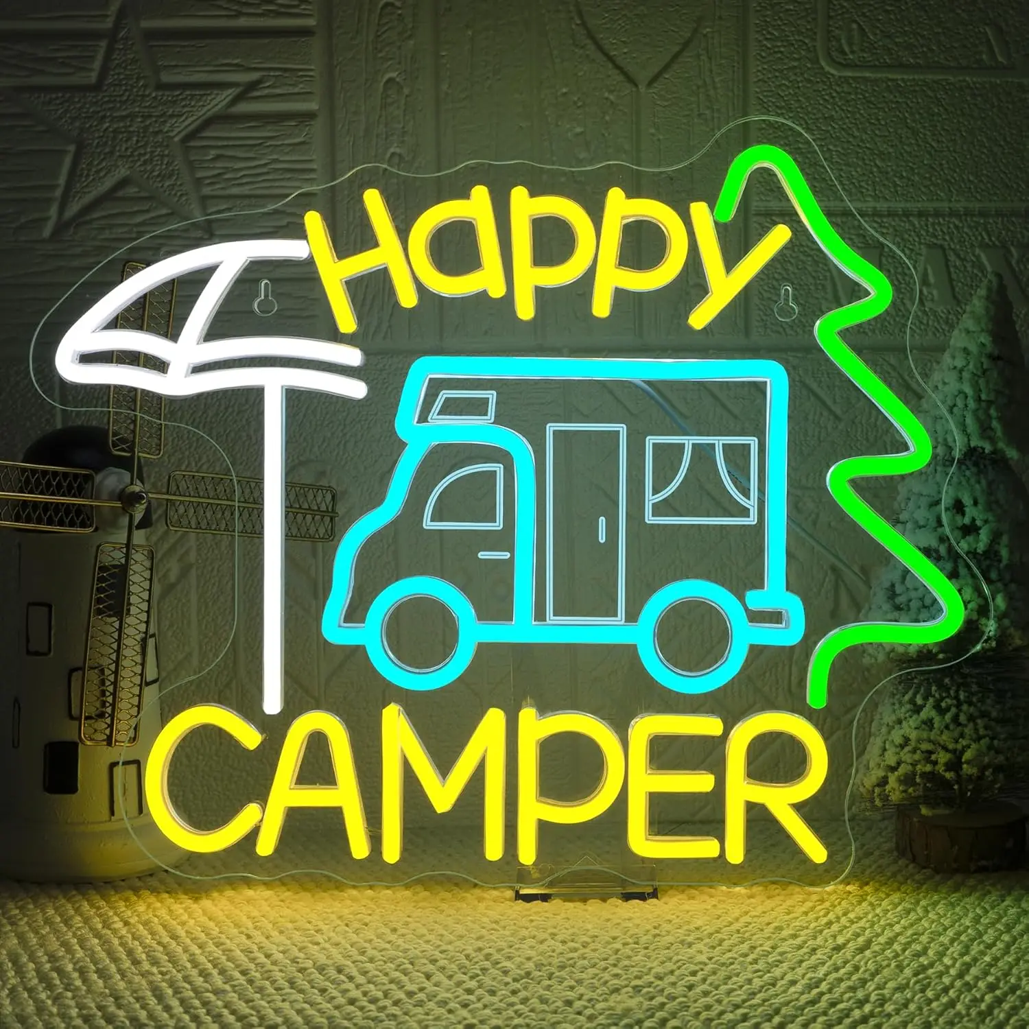 

Happy Camper Неоновая вывеска Кемпинг Светодиодный неоновый свет для спальни Пикники Бивуак Кемпинг Терраса Сад Вечеринка Настенный декор Подарок на день рождения