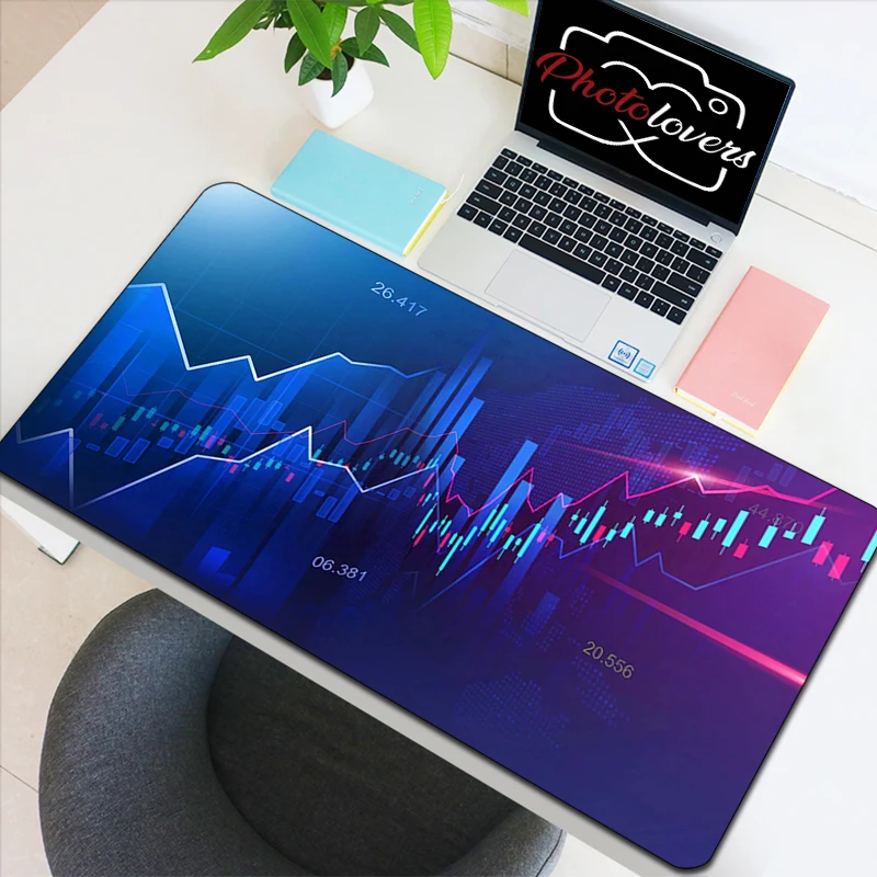 Stock Market Candle Chart Gaming Accessories Keyboard Computer Mouse Pad Speed Pc Cabinet Mousepad Gamer Desk Mat Xxl Large Mice
