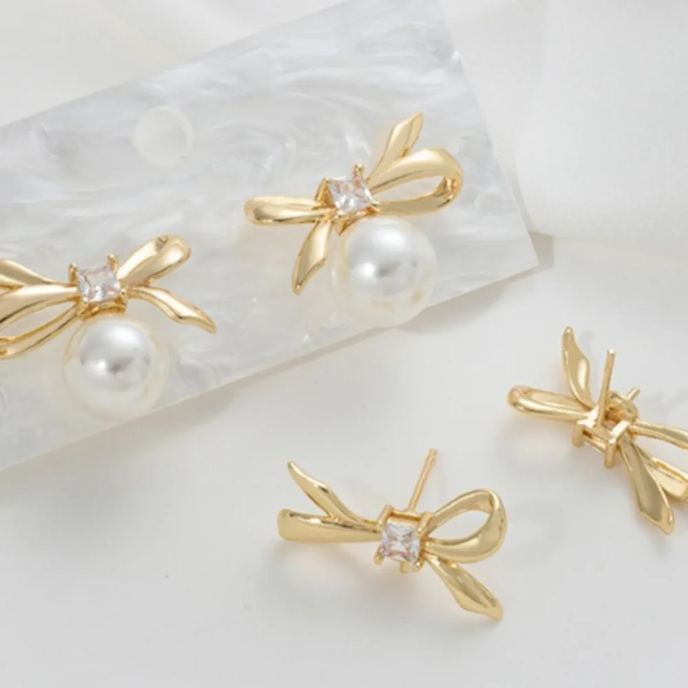 

Медные 14-каратные золотые серьги с квадратным циркониевым бантом и полуотверстием, серьги-иглы, сделай сам, ручная работа, липкие жемчужные серьги, аксессуары для ушей